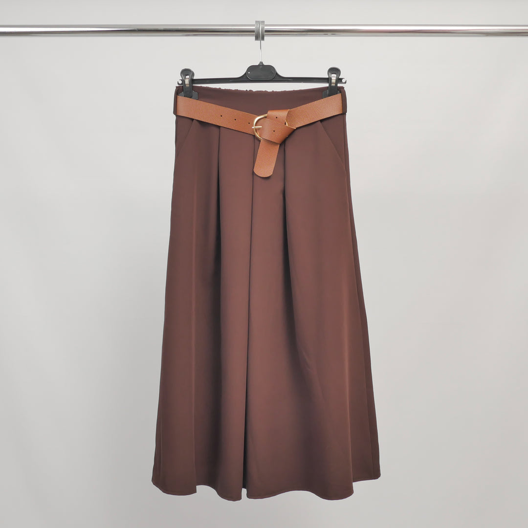 Long flared skirt with belt in flowing fabric – TDM52123FL-31