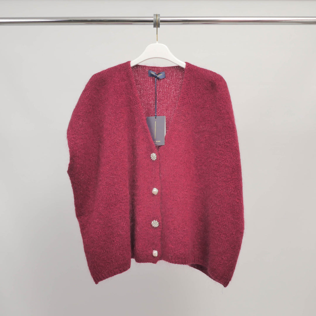 Gilet sans manches en maille duveteuse avec boutons bijoux - MCL24002