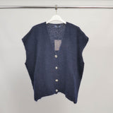 Sleeveless fluffy knit vest with jeweled buttons - MCL24002