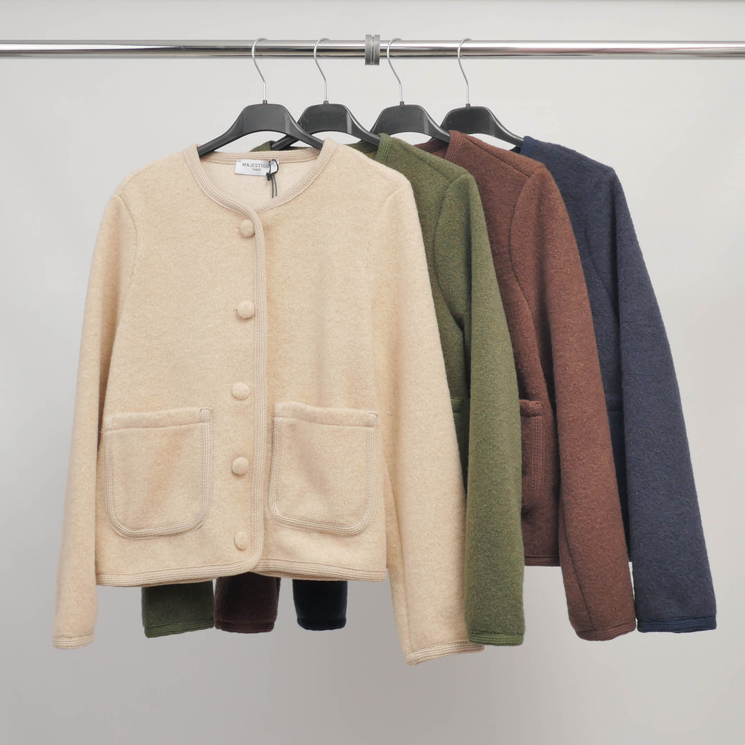 Button-down jacket with ribbed trim and round neck – MJ85203