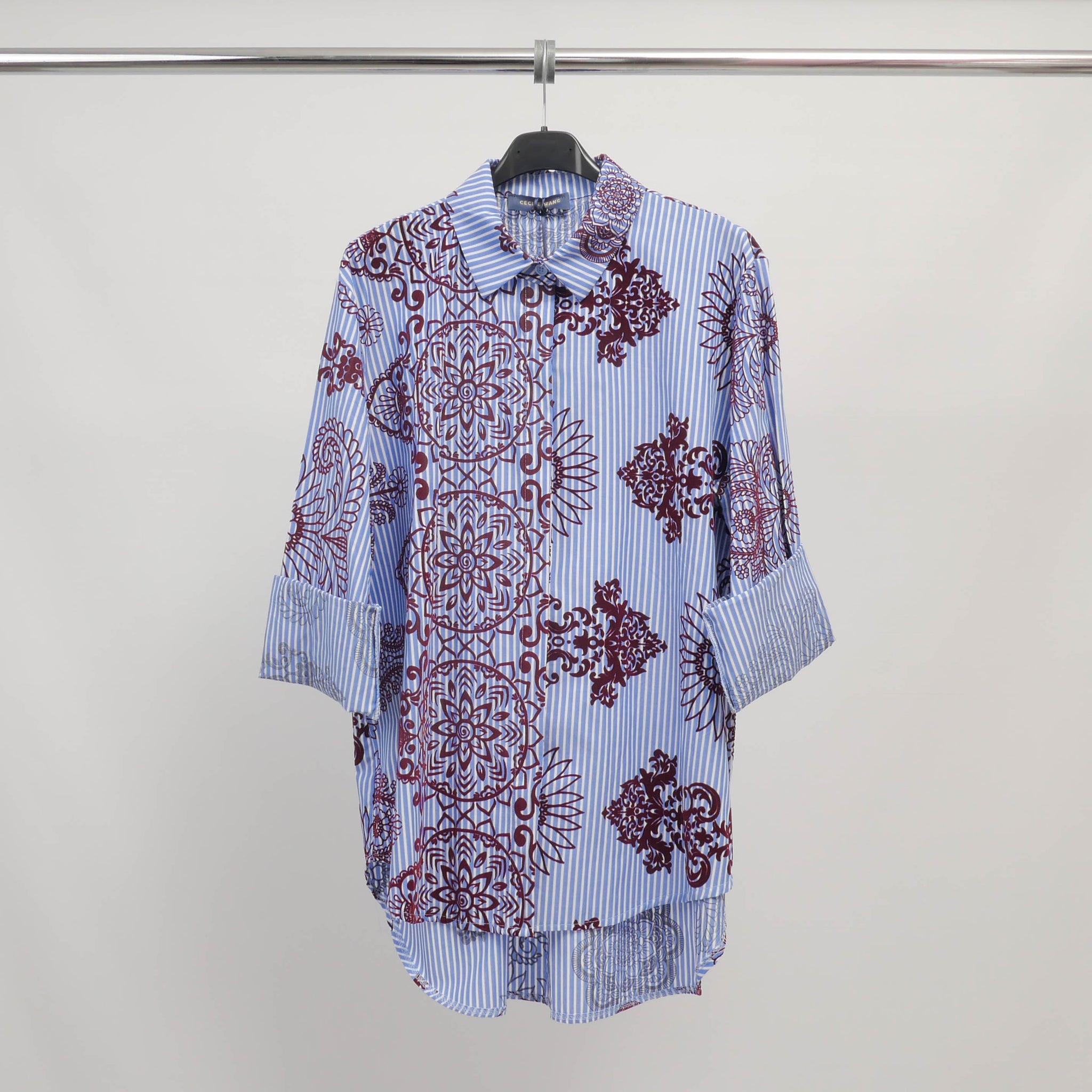 Chemise à rayures et broderies velours bordeaux – ref TDM50320-FK