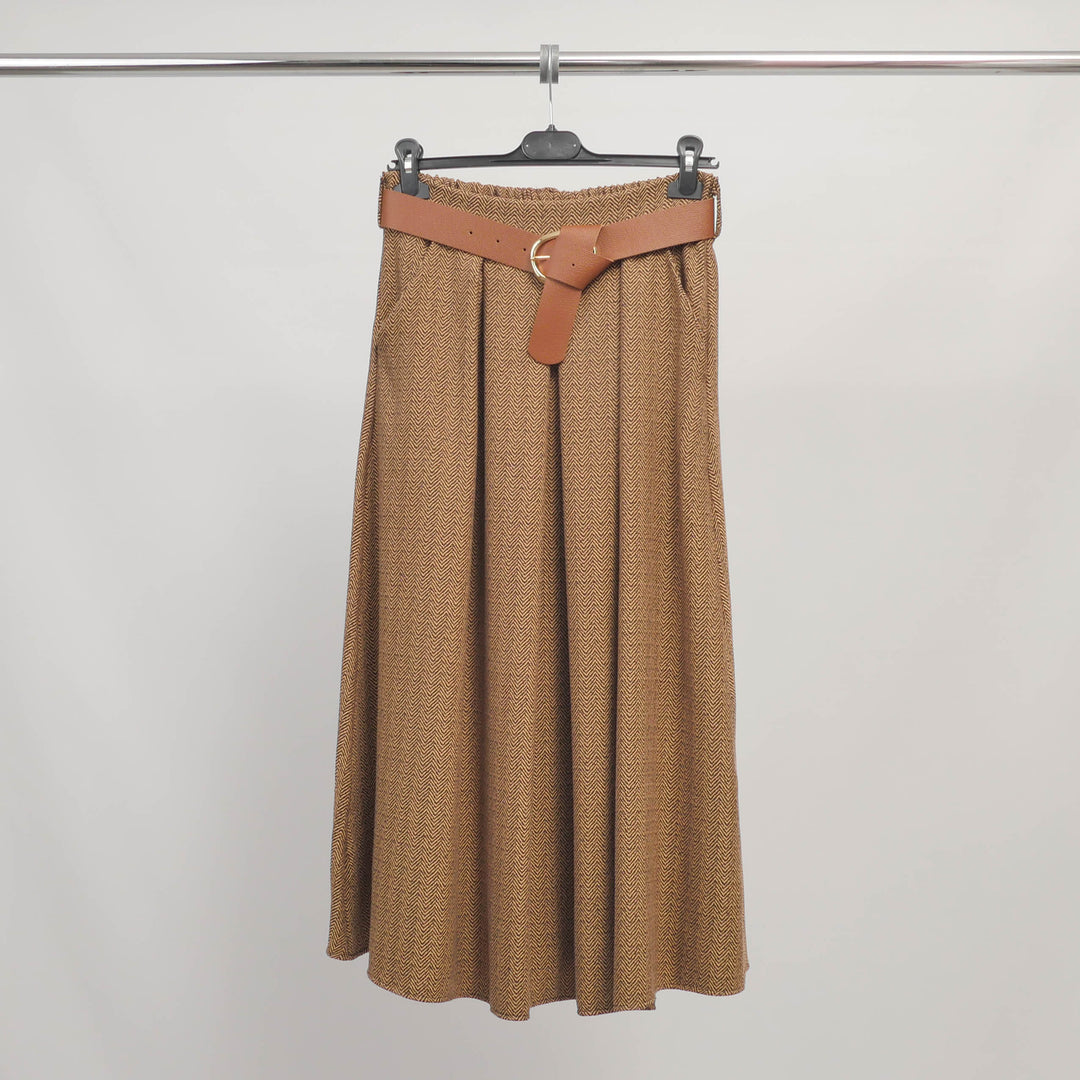 Chevron pattern maxi skirt with contrasting belt – ref TDM52123-36