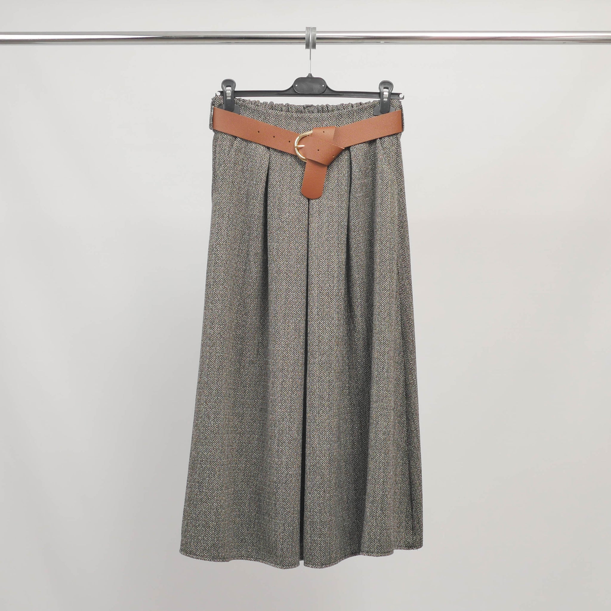 Jupe longue motif chevron avec ceinture contrastante – ref TDM52123-36