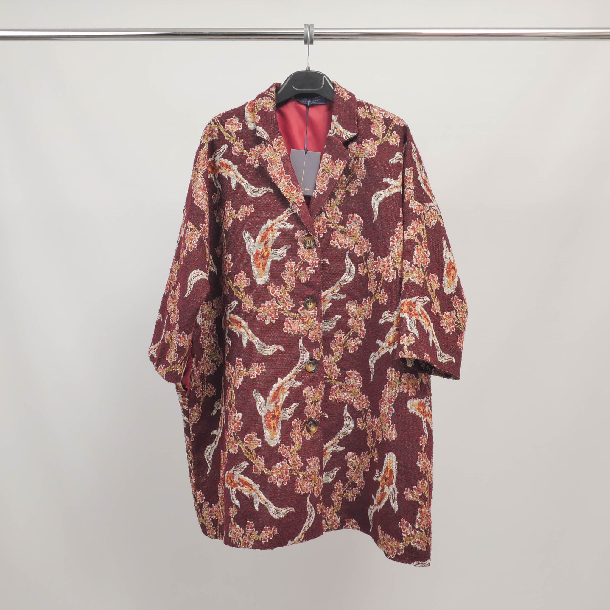 Veste longue jacquard motif carpes et fleurs – ref TDM68925-2