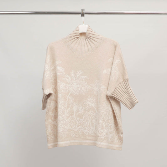 Pull col montant imprimé paysage tropical – ref MSJ76924