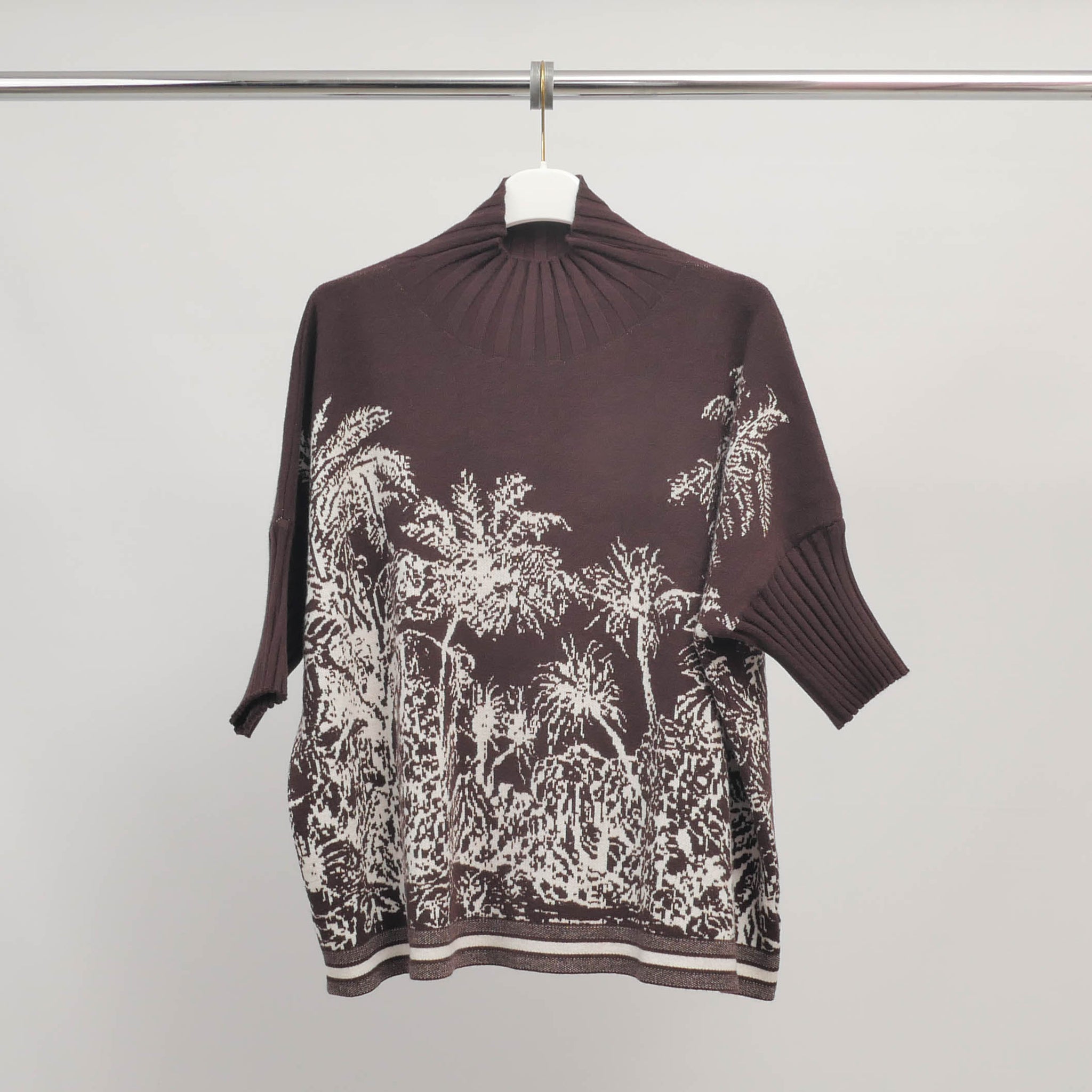 Pull col montant imprimé paysage tropical – ref MSJ76924