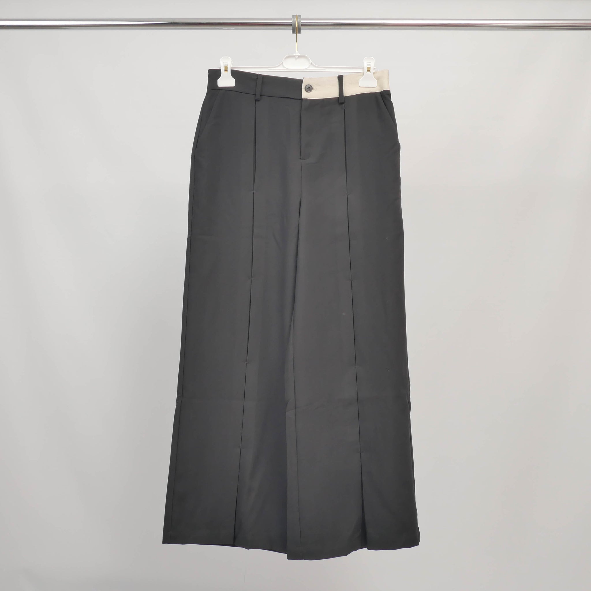 Pantalon tailleur noir à taille contrastée - MJ261761