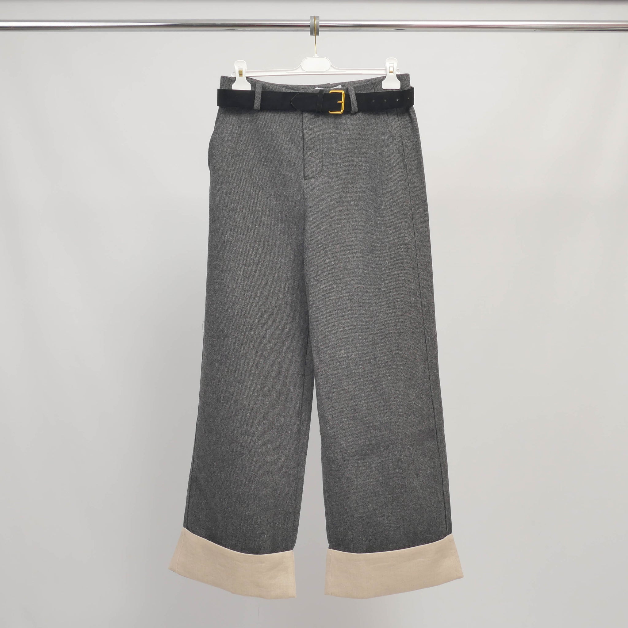 Pantalon large en laine à revers contrastés - MJ262116