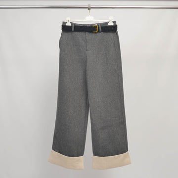 Pantalon large en laine à revers contrastés - MJ262116