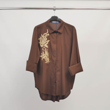 Chemise longue brodée en coton stretch - TDM81025