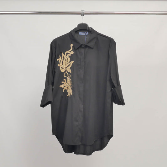 Chemise longue brodée en coton stretch - TDM81025