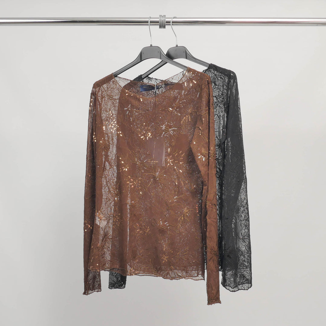 Sheer blouse embroidered with sequins TDM83325