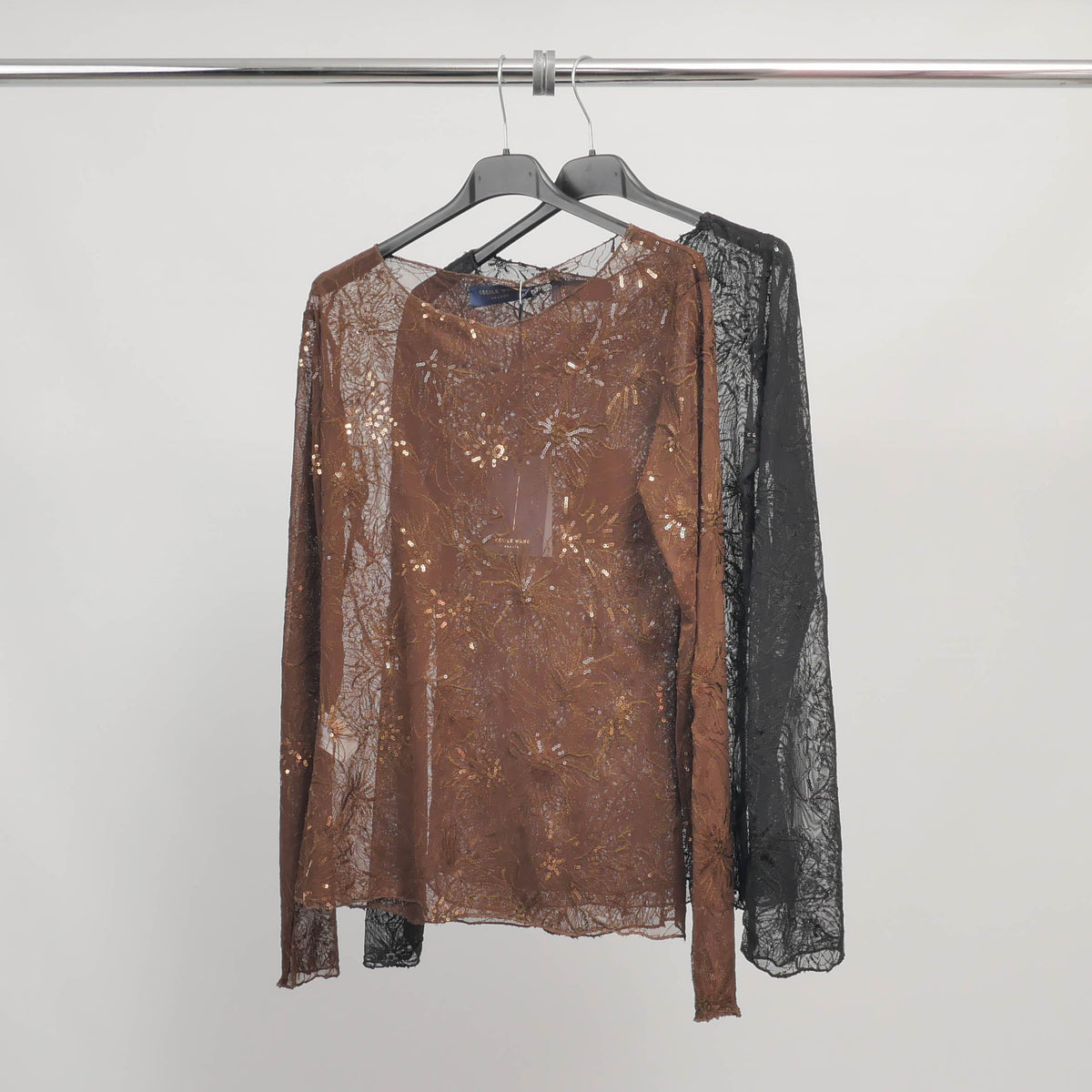 Sheer blouse embroidered with sequins tdm83325