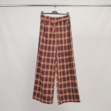 Pantalon large à carreaux ceinturé – TDM78223-10