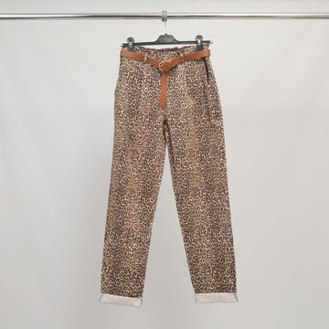 Pantalon imprimé léopard à ceinture – TDM07823-8