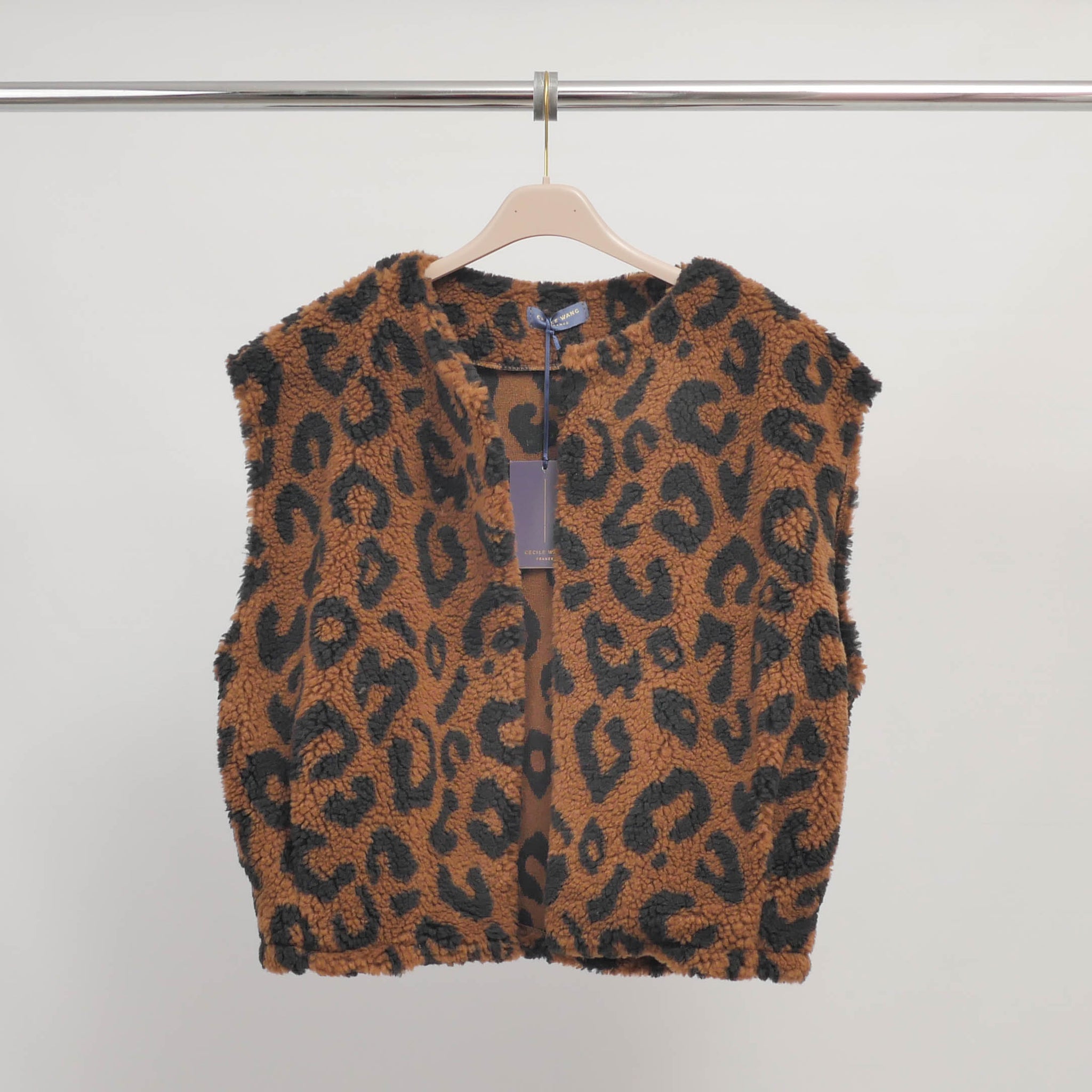 Gilet sans manches en peluche motif léopard – ref DB63098