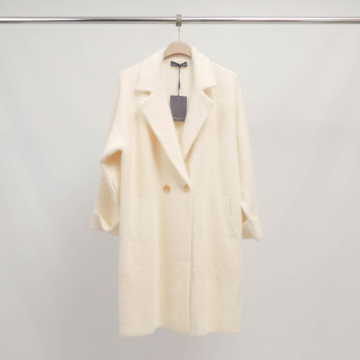 Textured ivory oversized long coat – ref DSY2401