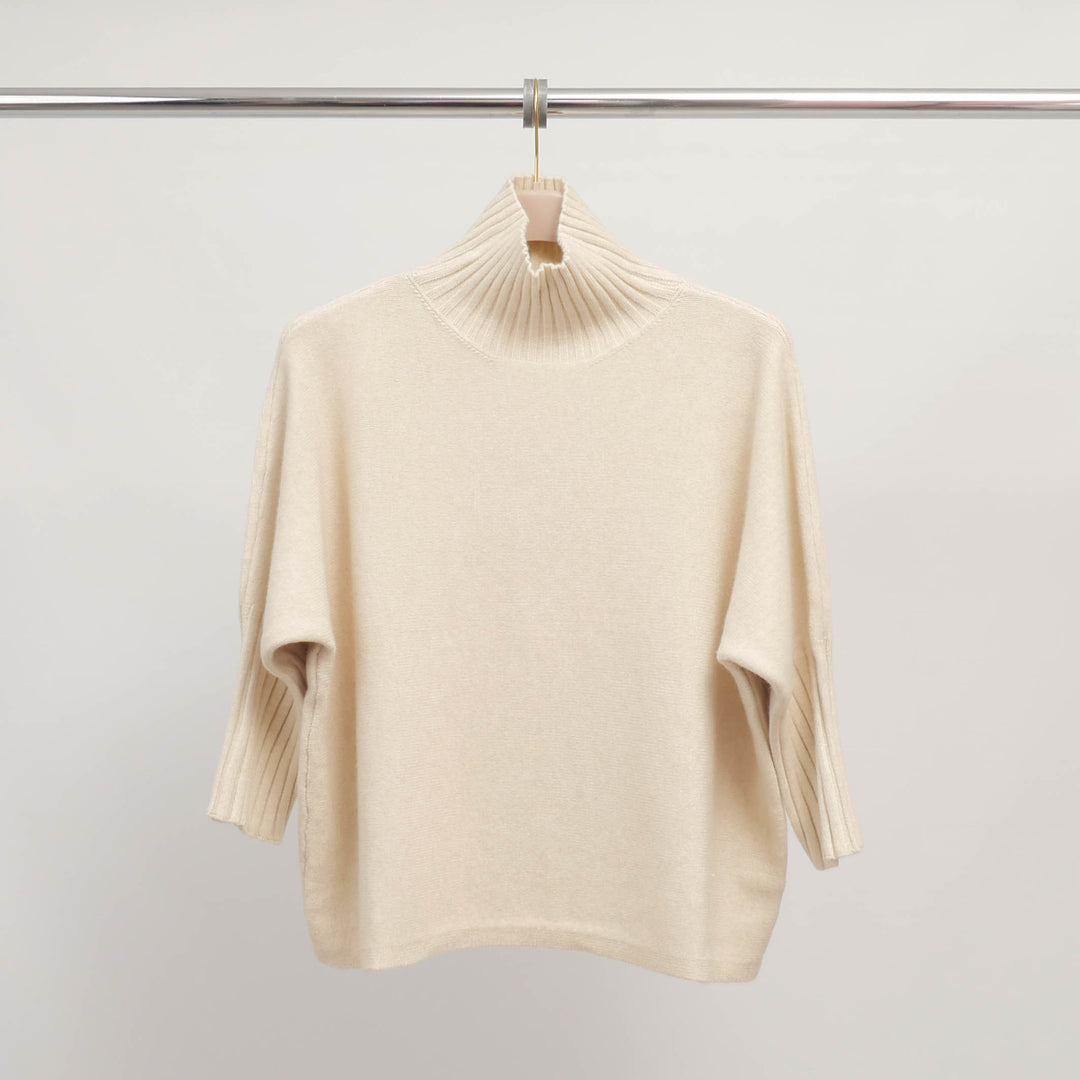 High-neck sweater with 3/4 ribbed sleeves – ref HY30706 
