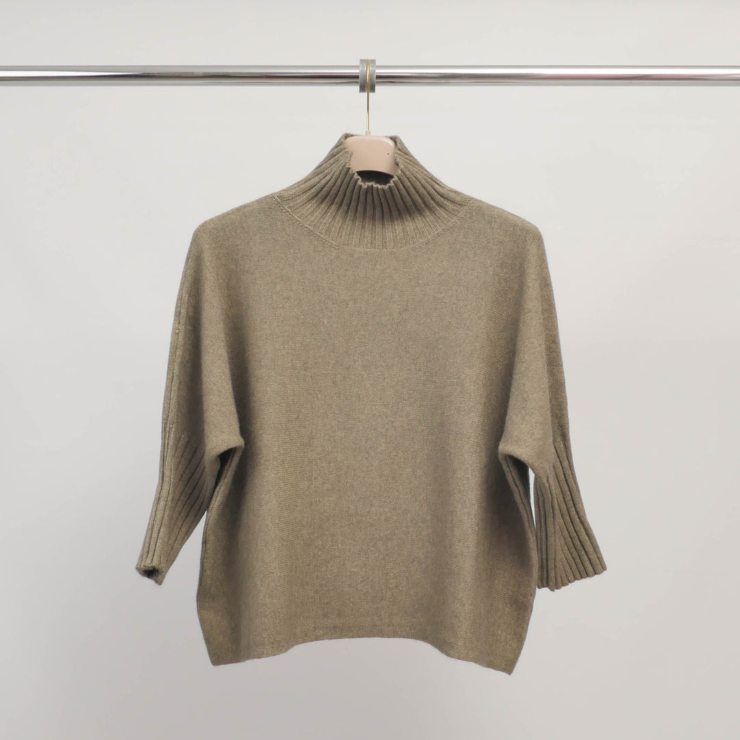 High-neck sweater with 3/4 ribbed sleeves – ref HY30706 