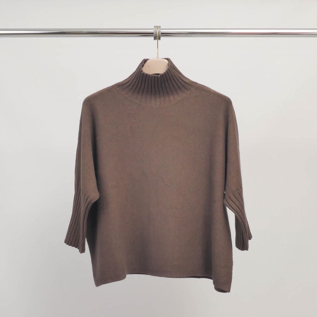 High-neck sweater with 3/4 ribbed sleeves – ref HY30706 