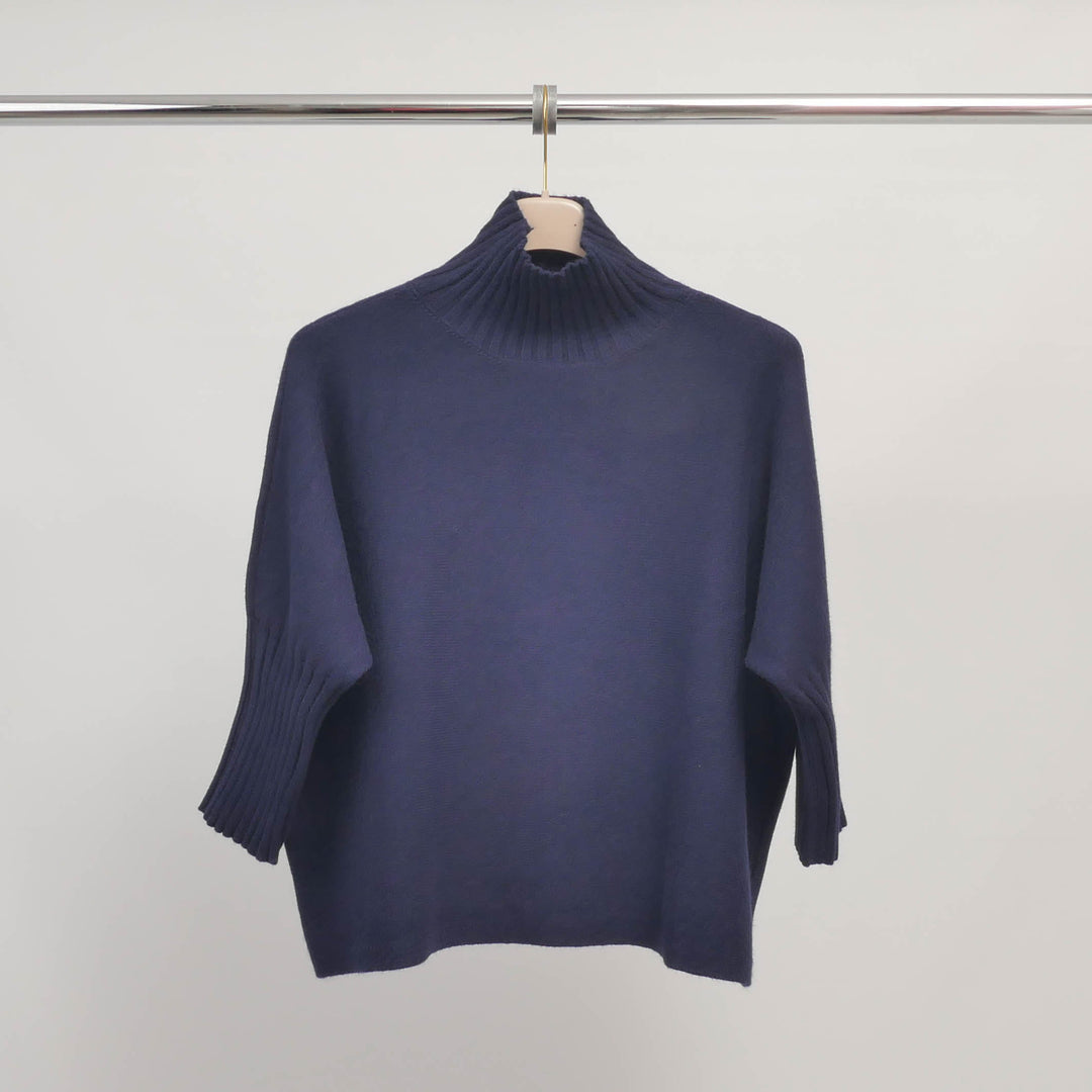 High-neck sweater with 3/4 ribbed sleeves – ref HY30706 