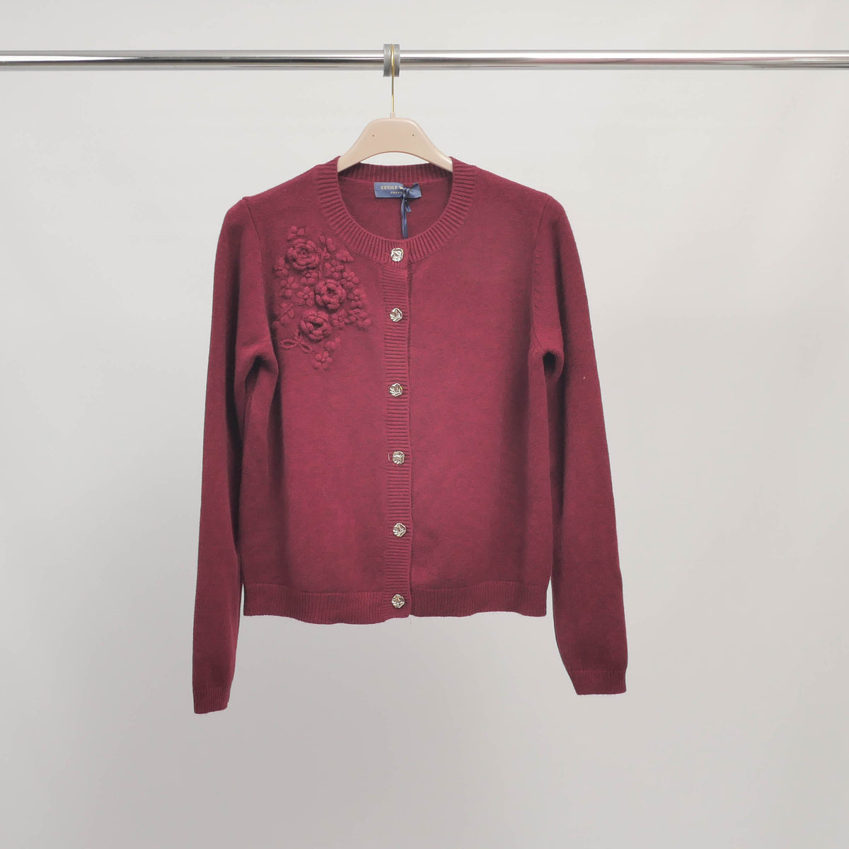 Embroidered floral cardigan with jeweled buttons dsy9509