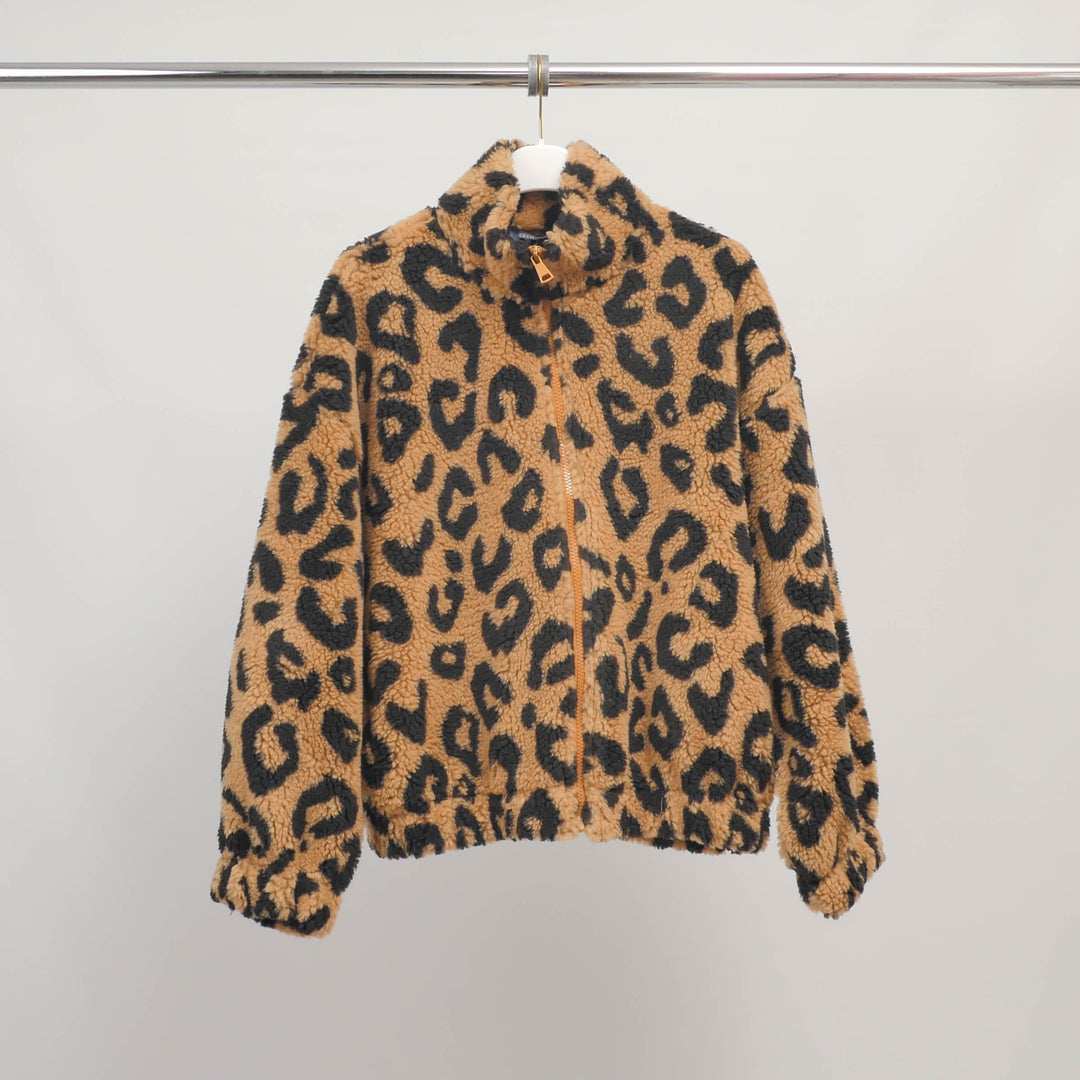 Leopard print zip-up plush jacket – DB70143 