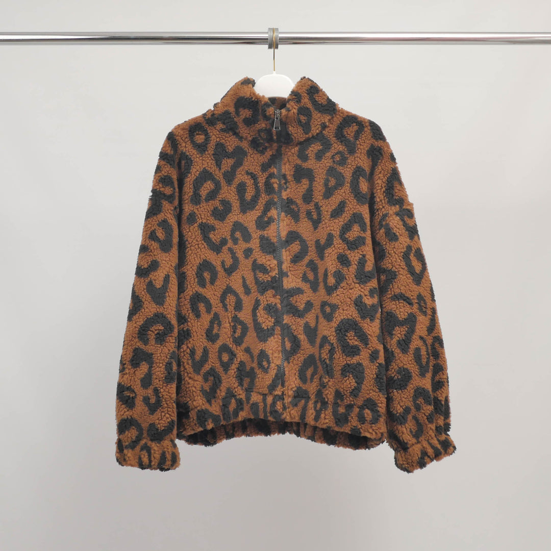 Leopard print zip-up plush jacket – DB70143 
