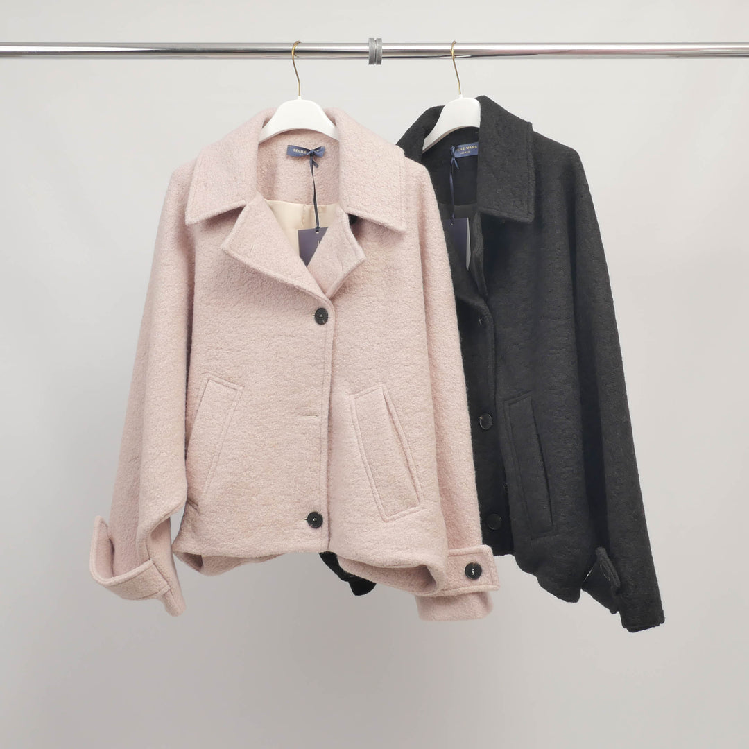 Veste courte en laine mélangée à col tailleur – DB14763
