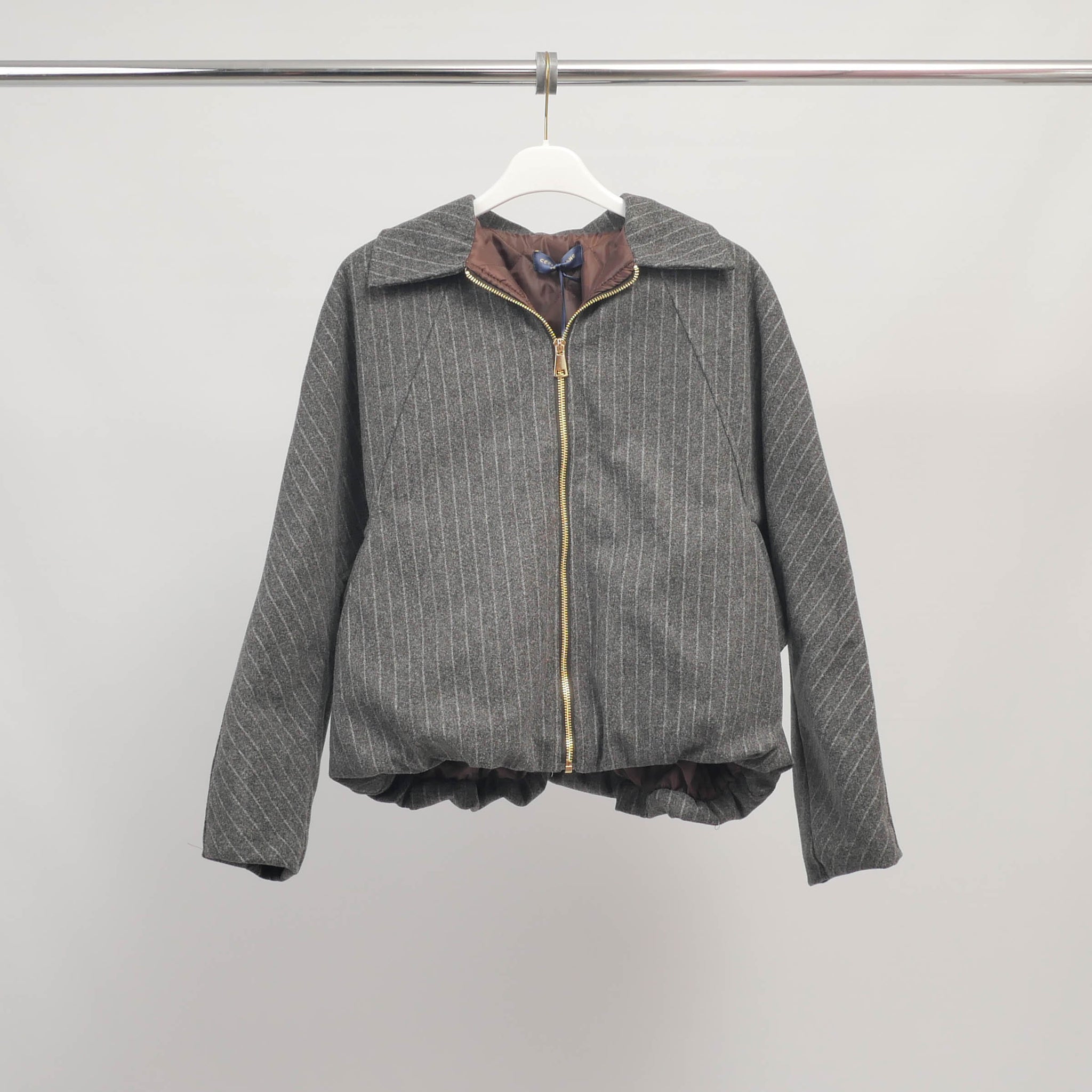 Veste zippée à rayures fines élastiquée à la base – KD9351-2