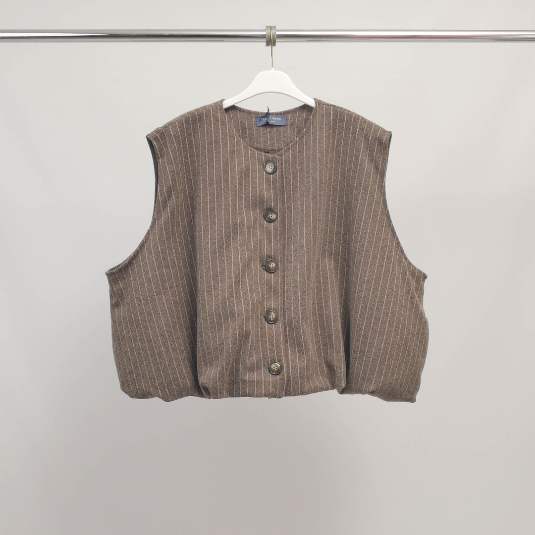 Sleeveless button-front vest with fine stripes – KD9350-2