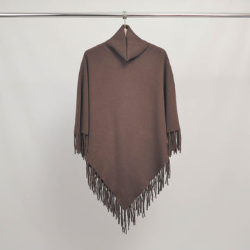 Poncho à col montant et franges en maille douce – DSY9085