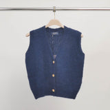 Sleeveless mohair knit vest with jeweled buttons – CA10543