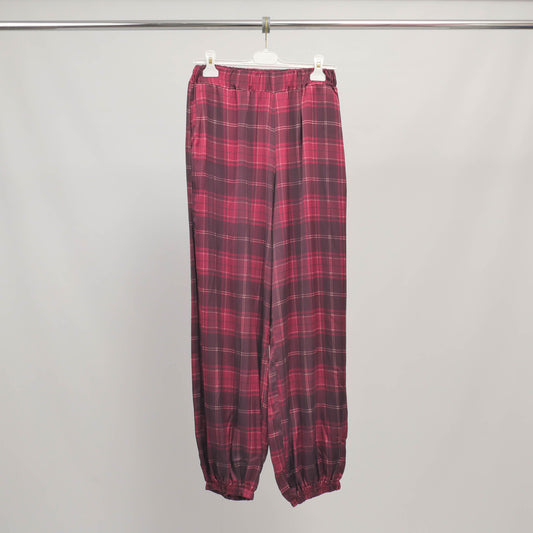 Pantalon à carreaux bas élastiqué en viscose – DB14773