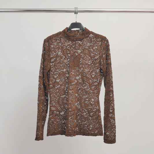 Top en dentelle semi-transparente manches longues - TDM12350-2