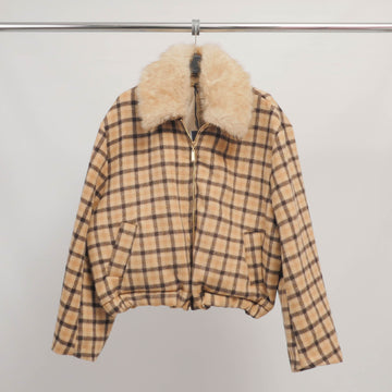 Veste à carreaux col amovible en fausse fourrure TDM70025-1