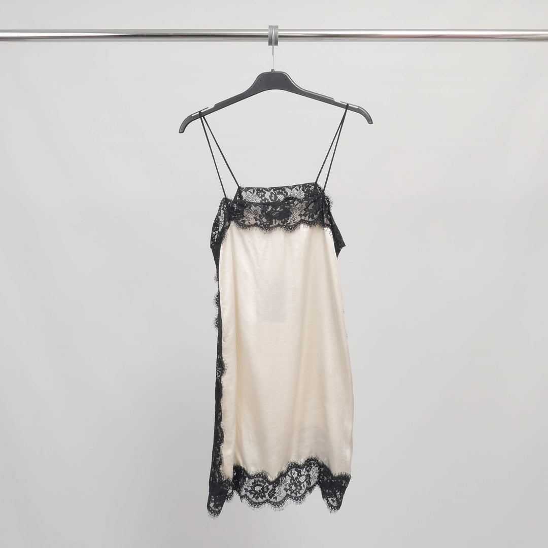 Satin tank top with lace and thin straps MF93787