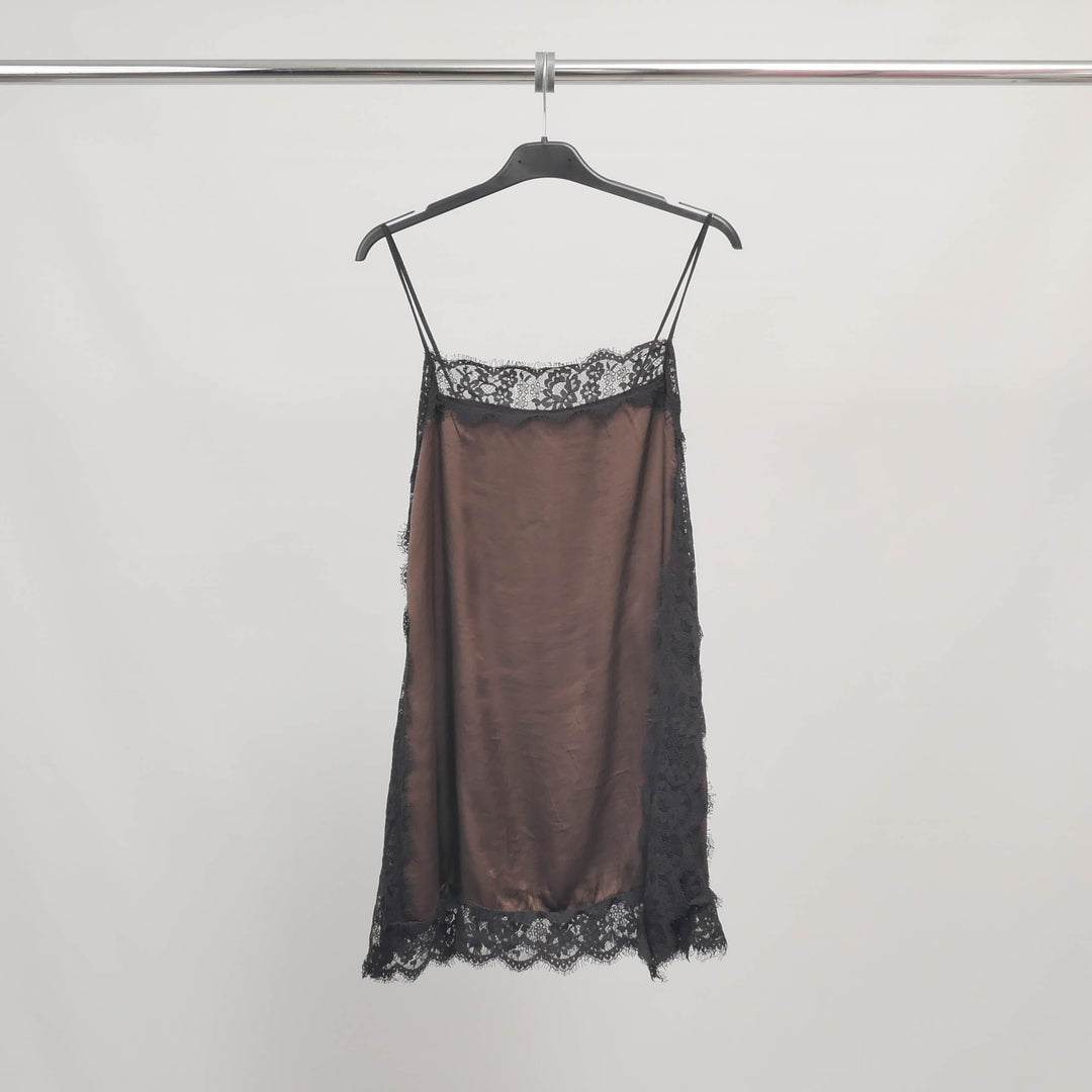 Satin tank top with lace and thin straps MF93787