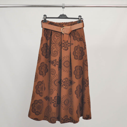 Jupe midi à motif velouté en relief avec ceinture - TDM52123-37