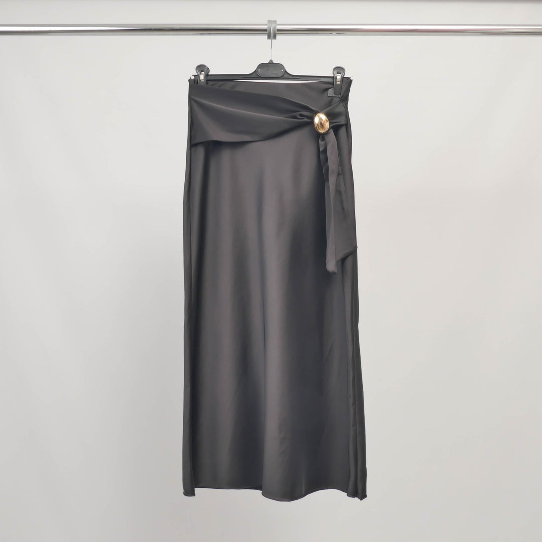 Jupe longue satinée détail nœud et bouton doré - TDM82825