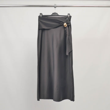 Jupe longue satinée détail nœud et bouton doré - TDM82825