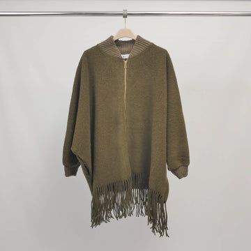 Poncho à franges zippé manches chauve-souris – MJ84202