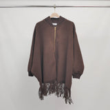 Poncho à franges zippé manches chauve-souris – MJ84202