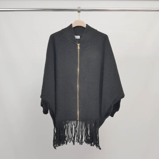 Poncho à franges zippé manches chauve-souris – MJ84202