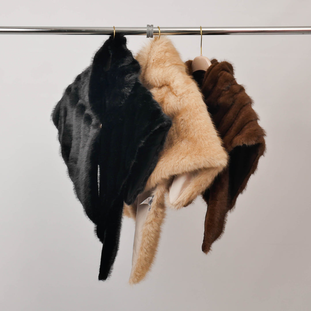 Faux fur shawl with draped collar – TDM88825