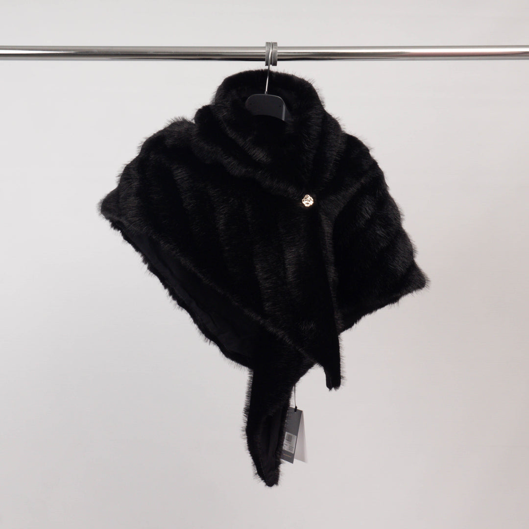 Faux fur shawl with draped collar – TDM88825