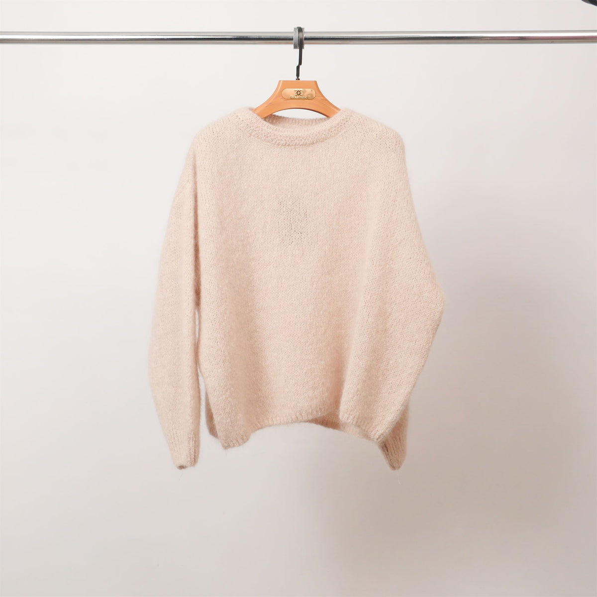 Soft knit crew neck fluffy sweater – mcl23573