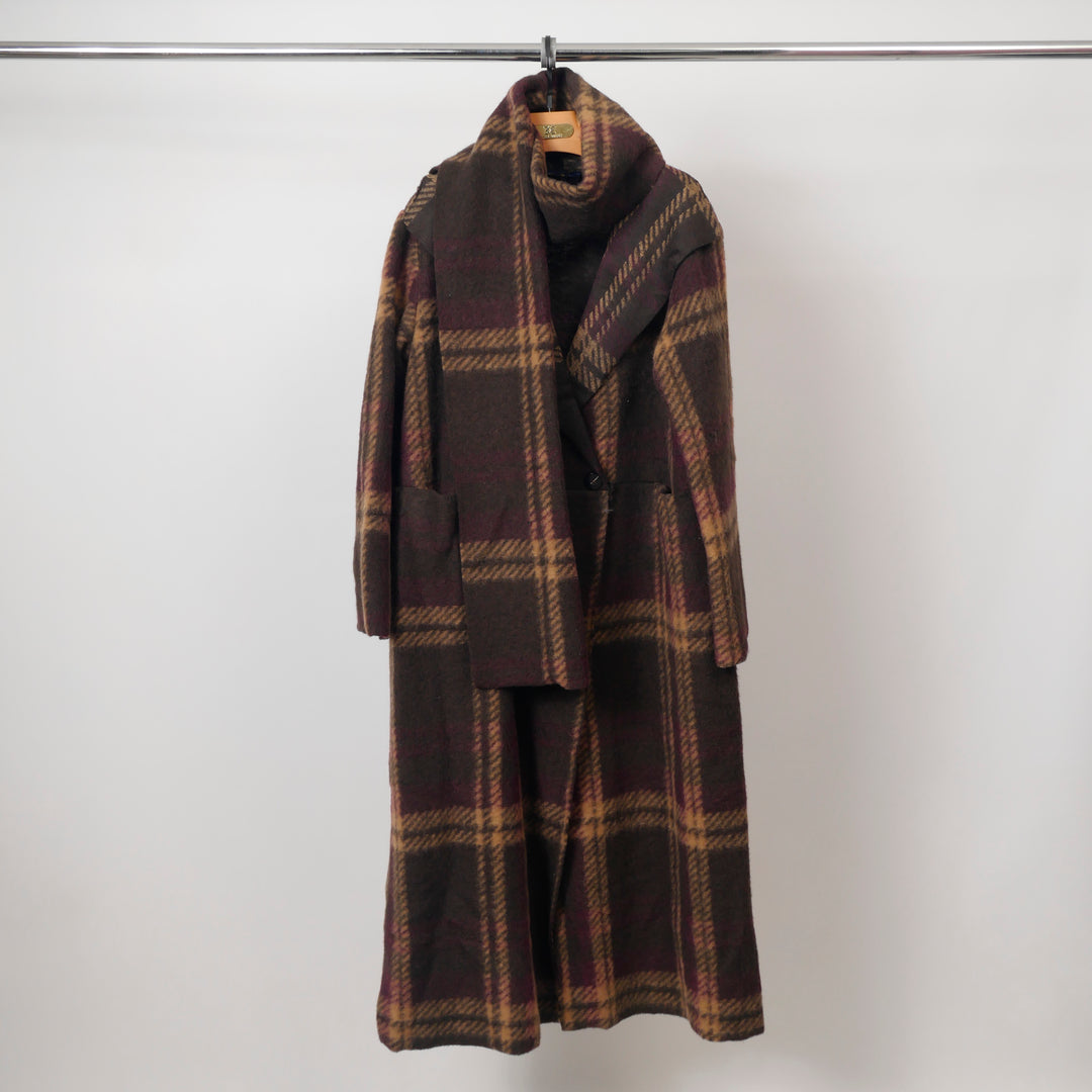 Checkered coat with integrated scarf TDM37022