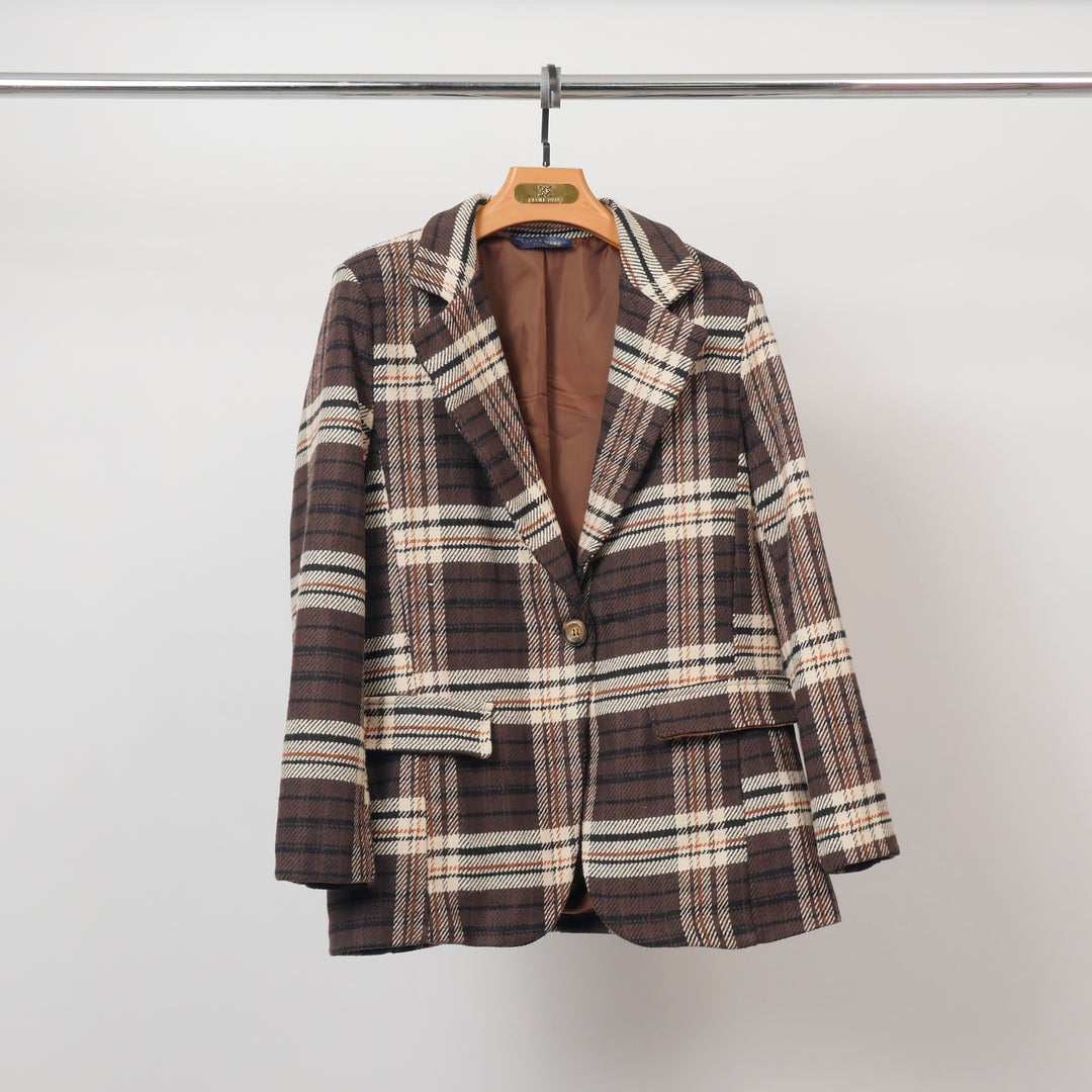 Brown velvet-effect plaid blazer TDM68924-3