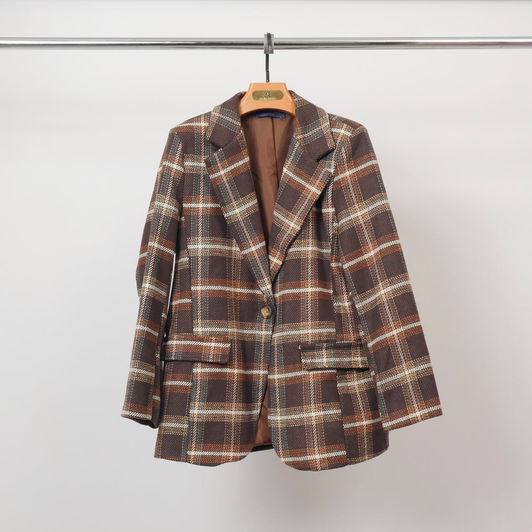 Rust brown velvet-effect checked blazer TDM68924-4
